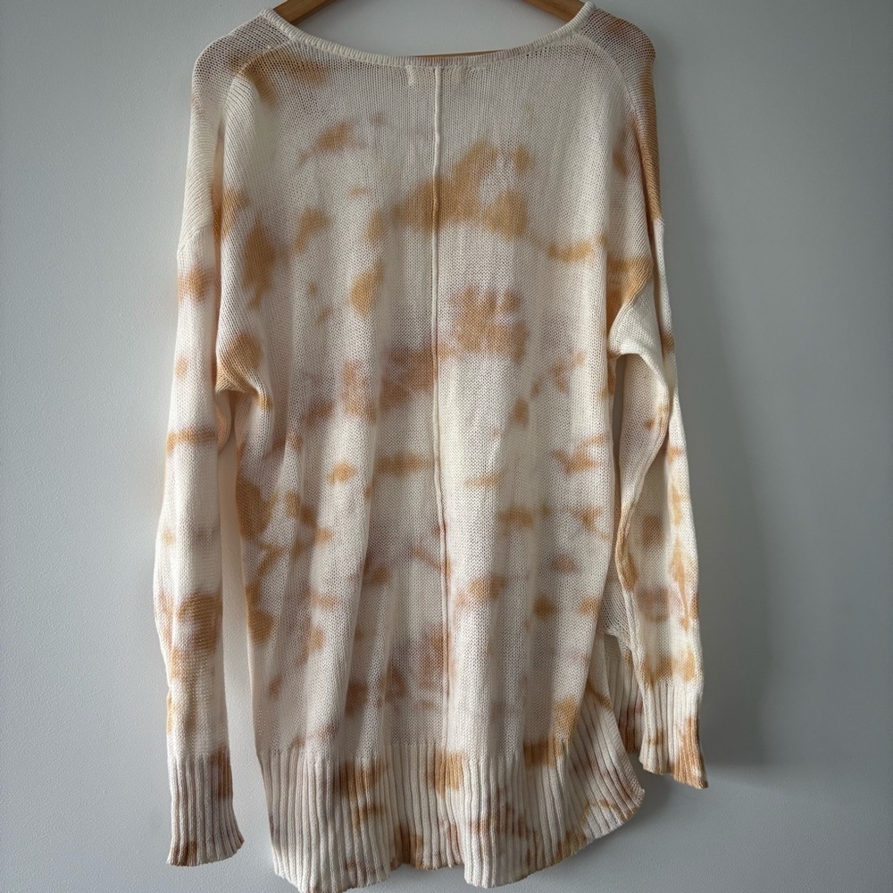 Elan 100% Cotton Latte Oversized Tie Dye Cream and Tan V-Neck Sweater OSFM O/S - Picture 7 of 9